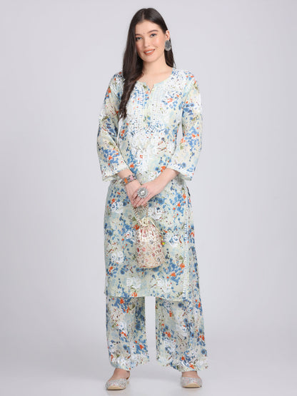 Mul Mul Chikankari Kurta&Plazzo Set