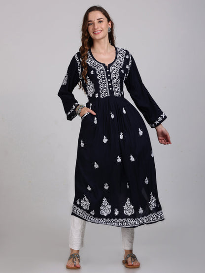 Chikankari Heavy Embroidered Gown With Both Side Pockets