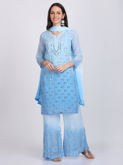 Chikankari Mirror Work Ombre Dyed 3pcs Suit With Inner