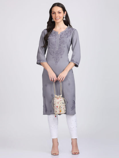 Elegant Mukaish Work Rayon Straight kurta With Mukaish Work Stretchable Trouser With Both Side Pocket