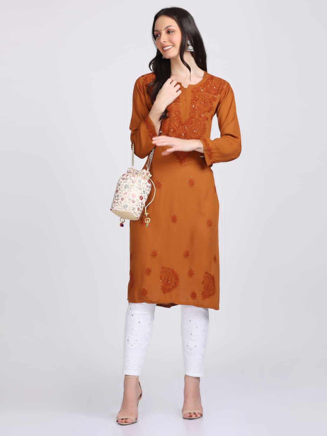 Elegant Mukaish Work Rayon Straight kurta With Mukaish Work Stretchable Trouser With Both Side Pocket