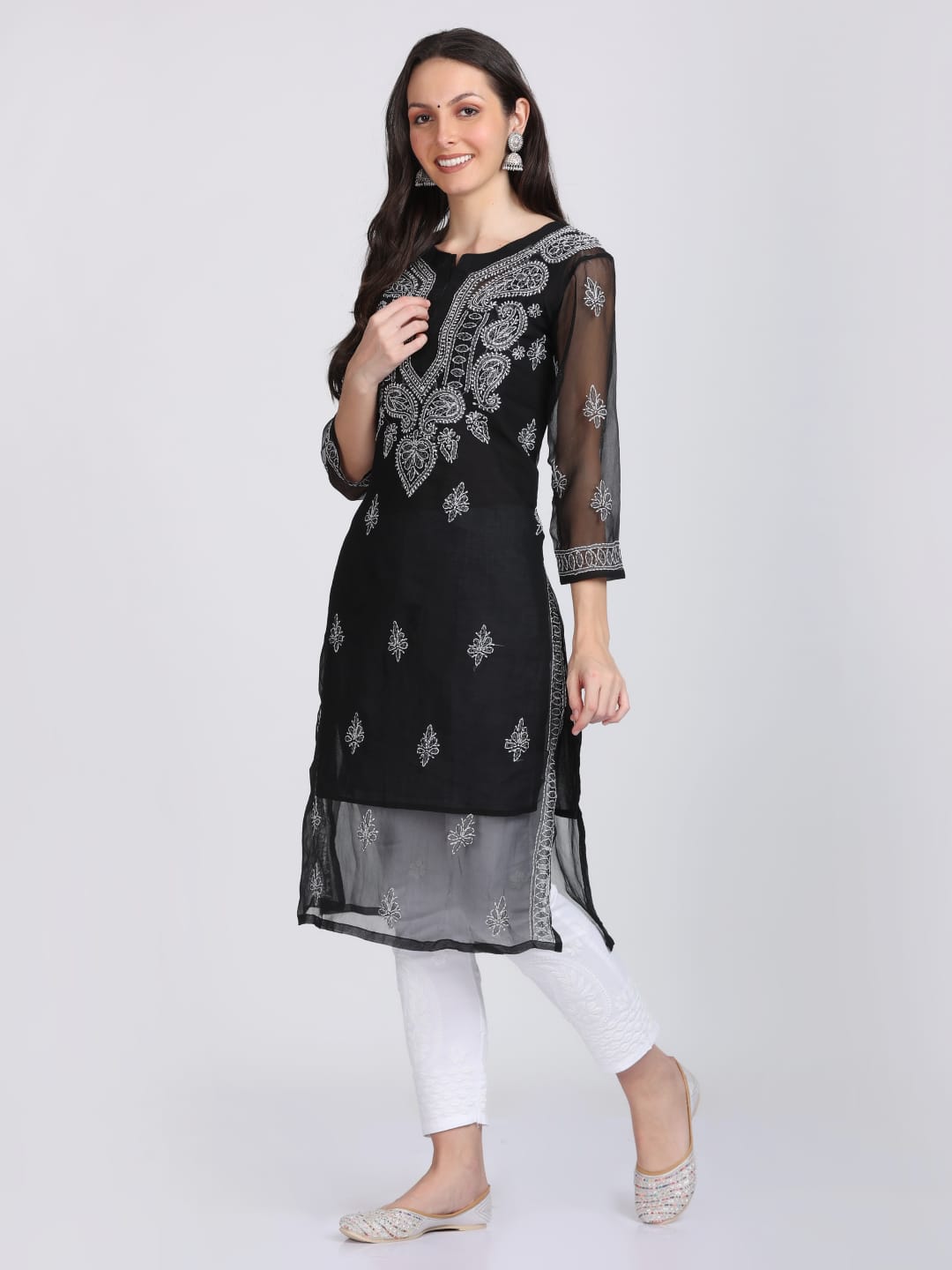 Plain Gala Booti Kurti