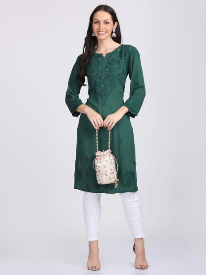 Elegant Mukaish Work Rayon Straight kurta With Mukaish Work Stretchable Trouser With Both Side Pocket