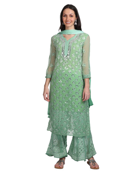 Chikankari Mirror Work Ombre Dyed 3pcs Suit With Inner