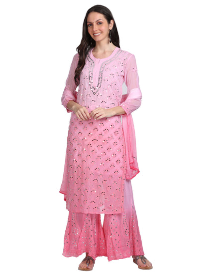 Chikankari Mirror Work Ombre Dyed 3pcs Suit With Inner