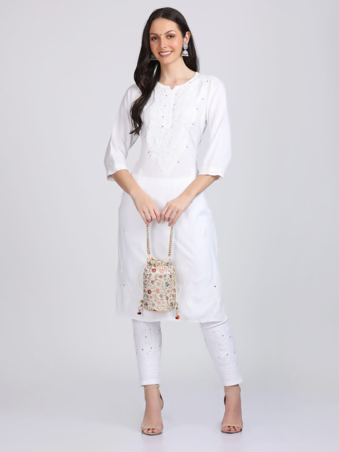 Elegant Mukaish Work Rayon Straight kurta With Mukaish Work Stretchable Trouser With Both Side Pocket