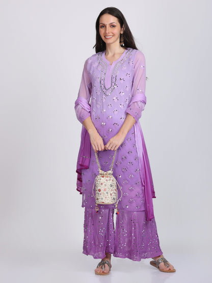 Chikankari Mirror Work Ombre Dyed 3pcs Suit With Inner